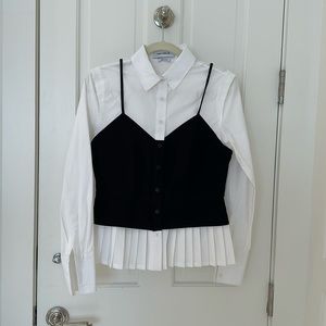 Yigal Azrouel white shirt & black bustier top; size 6